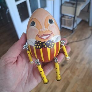 Vintage Humpty Dumpty Folk Art Carved Wooden Hand Painted Hinged Shelf Sitter